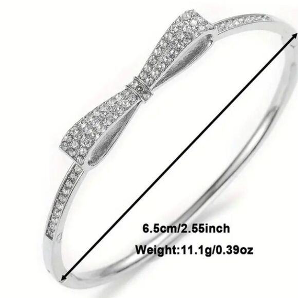 Silver Diamond Bow Bangle Bracelet - Picture 2 of 5